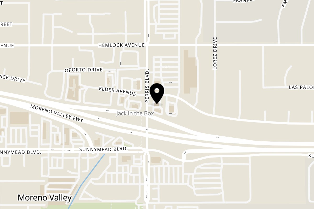 Map showing the location of Carmina's Mexican Food on 12400 Perris Blvd in Moreno Valley